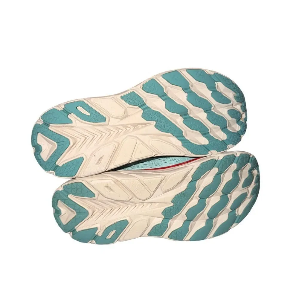 HOKA Women's Clifton 8 Turquoise Running Shoe with Red Accent size 10B